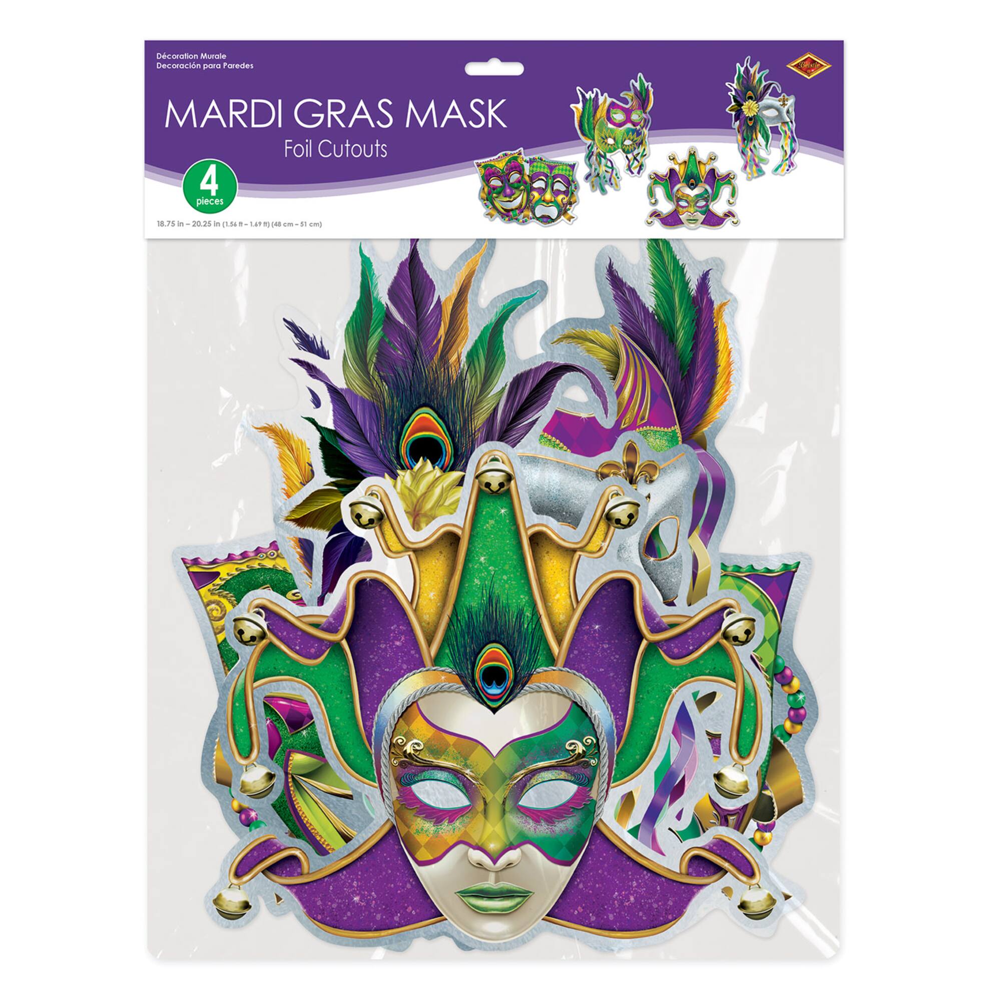 Beistle Foil Mardi Gras Mask Cutouts, 4ct.
